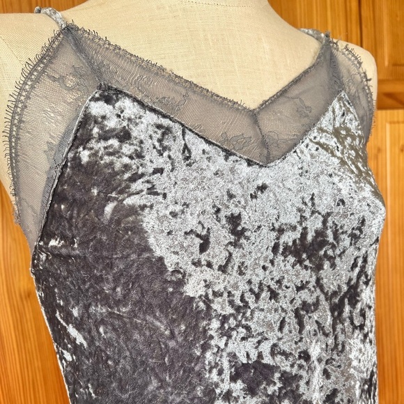 Mossimo Medium Gray Crushed Velvet Lace Tank Midi Dress Y2K 90s - Picture 5 of 10